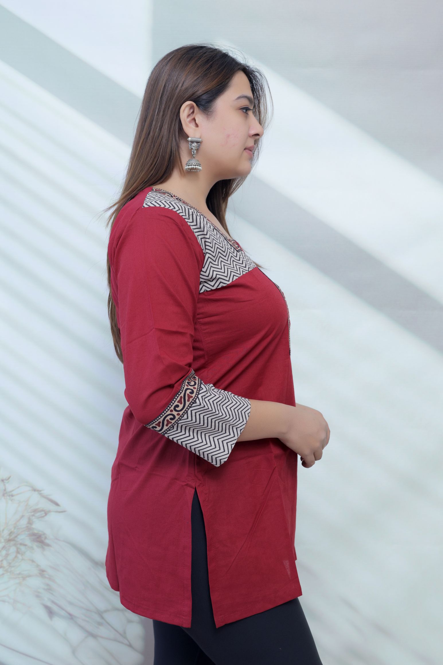 Bella Plain Ajarakh Yoke Mirror Short Top