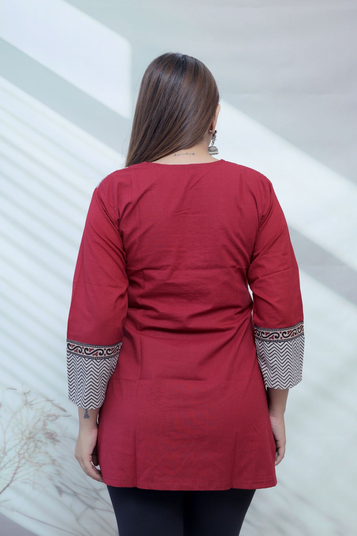 Bella Plain Ajarakh Yoke Mirror Short Top