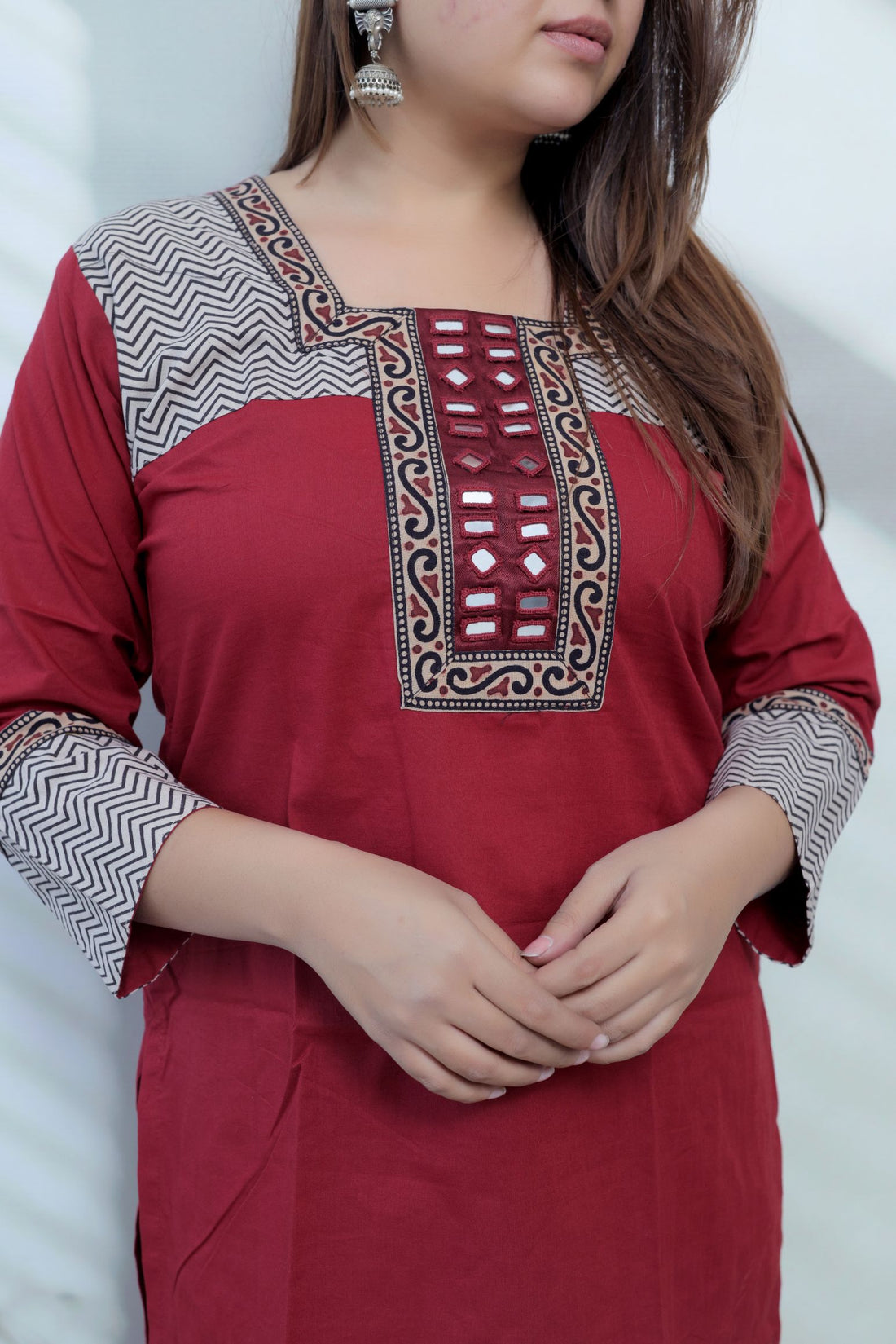 Bella Plain Ajarakh Yoke Mirror Short Top