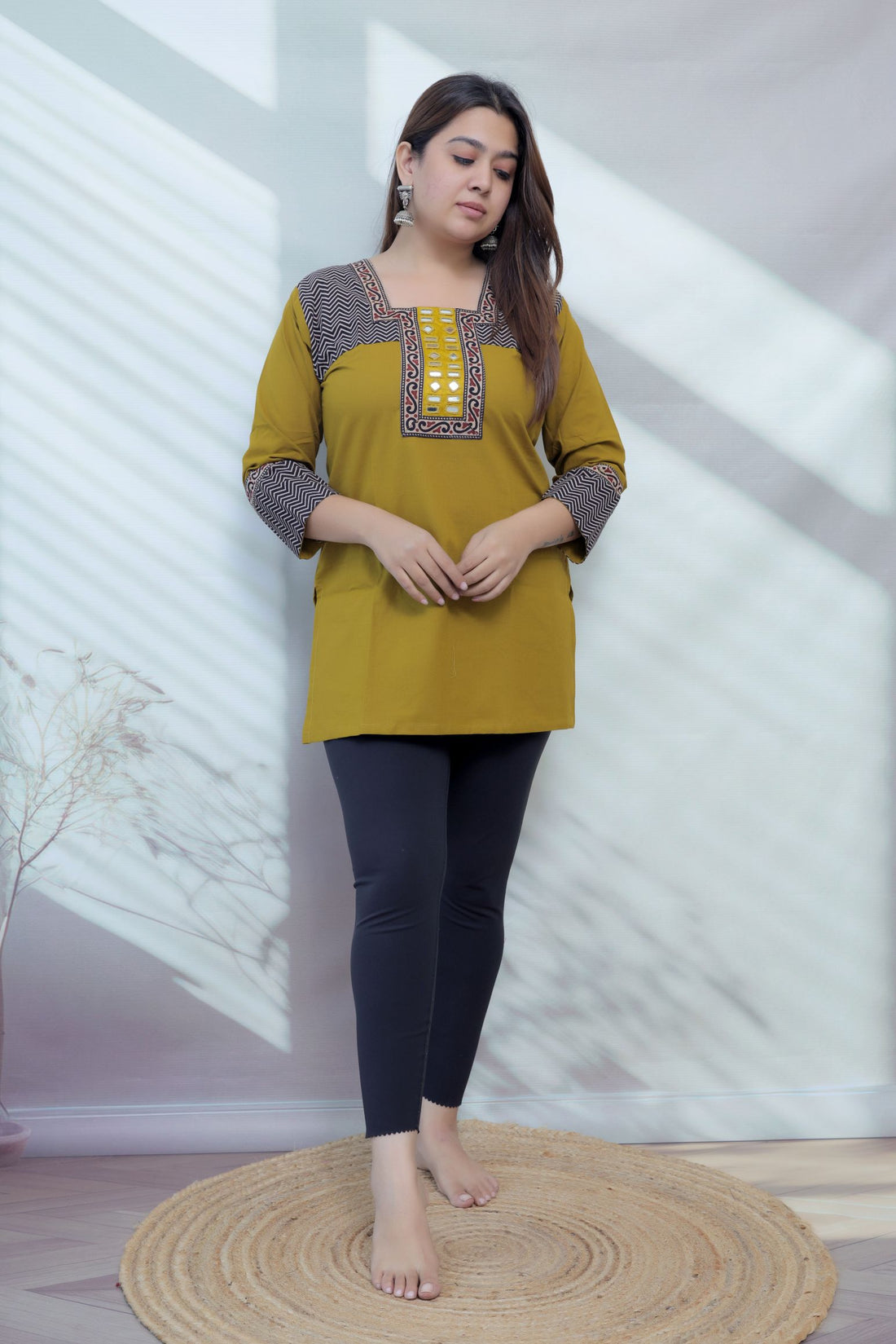 Bella Plain Ajarakh Yoke Mirror Short Top