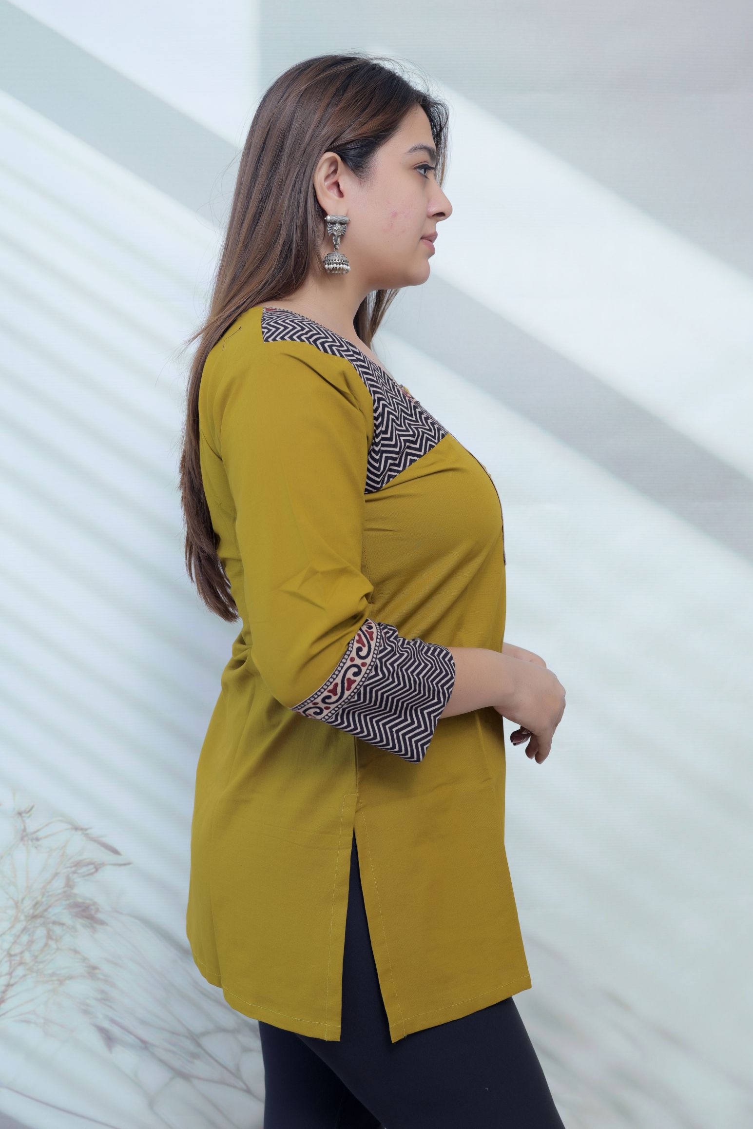 Bella Plain Ajarakh Yoke Mirror Short Top