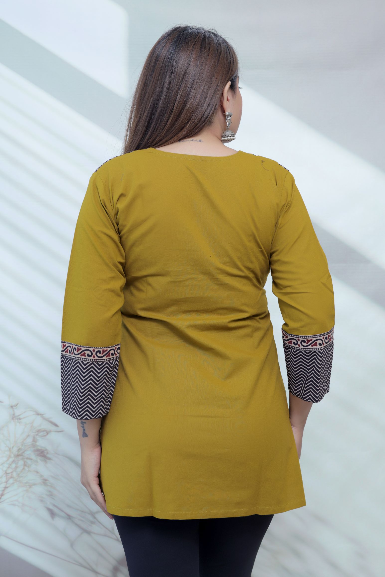Bella Plain Ajarakh Yoke Mirror Short Top