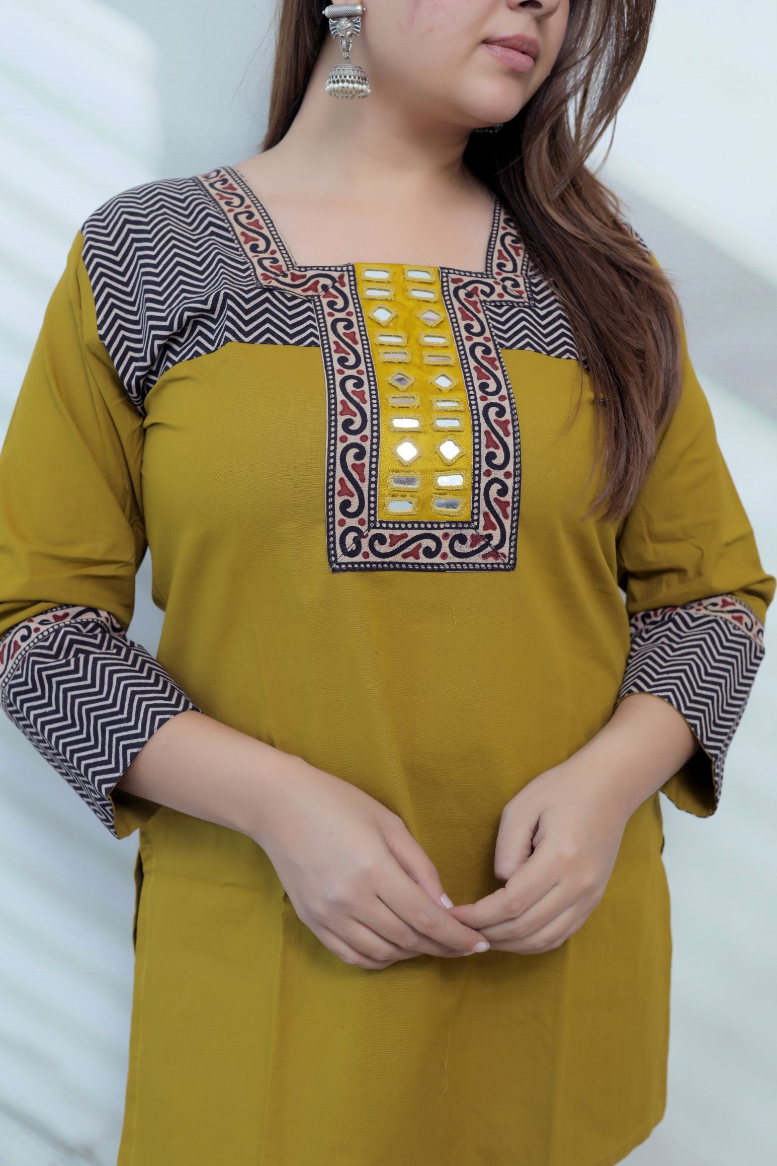 Bella Plain Ajarakh Yoke Mirror Short Top
