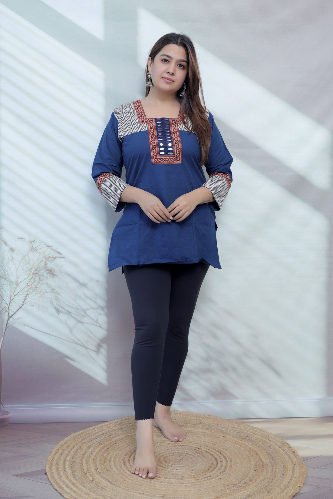 Bella Plain Ajarakh Yoke Mirror Short Top