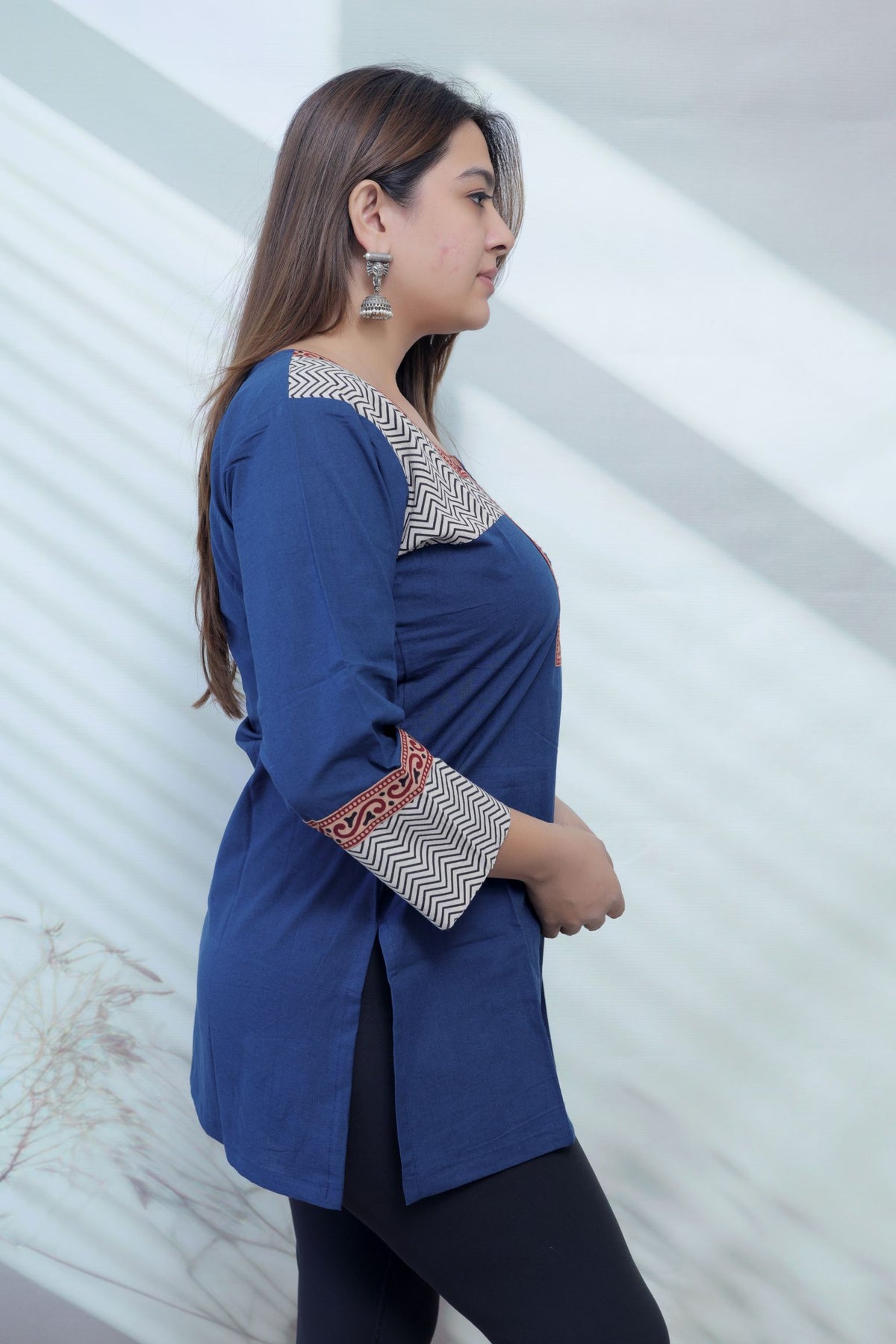 Bella Plain Ajarakh Yoke Mirror Short Top