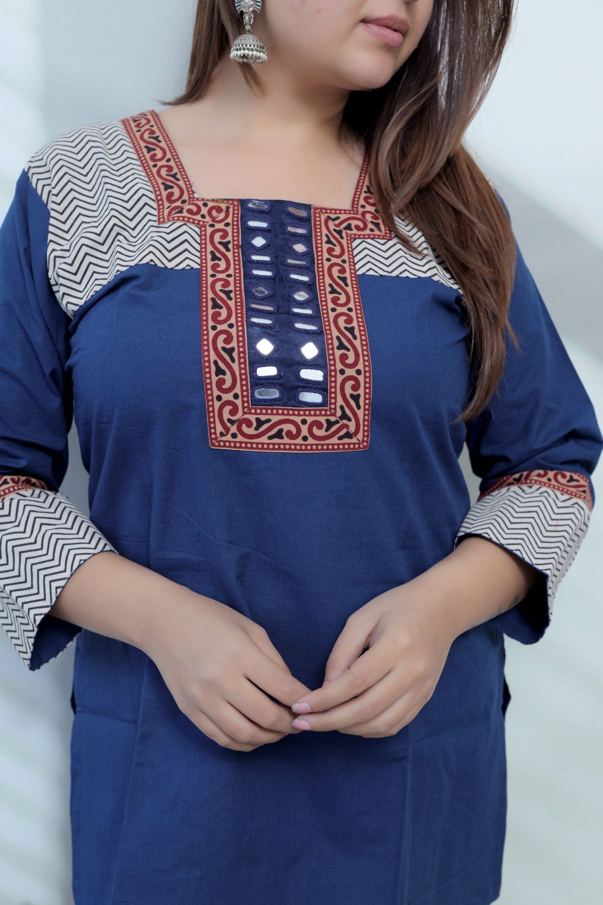 Bella Plain Ajarakh Yoke Mirror Short Top
