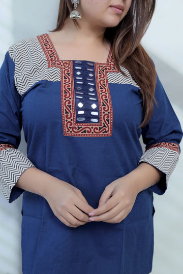 Bella Plain Ajarakh Yoke Mirror Short Top