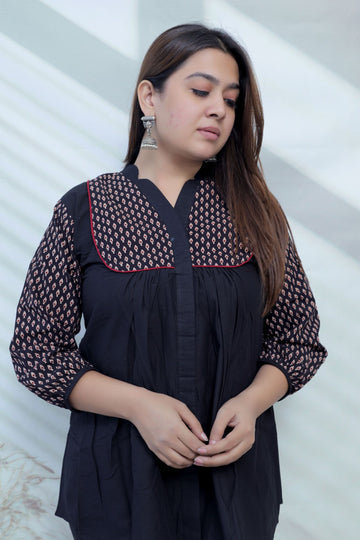Kiara Plain-Ajarakh Cotton Short Top