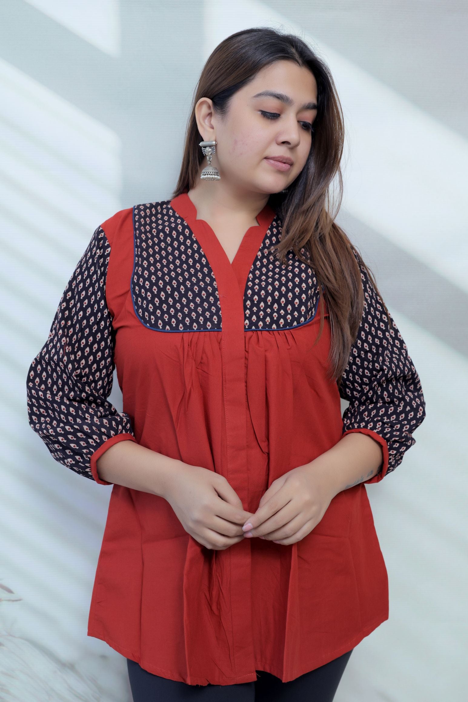 Kiara Plain-Ajarakh Cotton Short Top