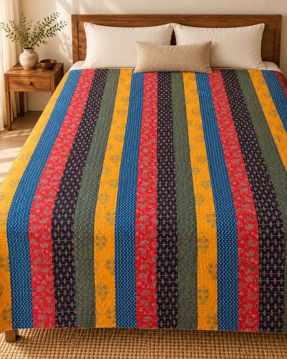 Handcrafted Ajarakh Patchwork Cotton Quilt / Rajai /Bedcover