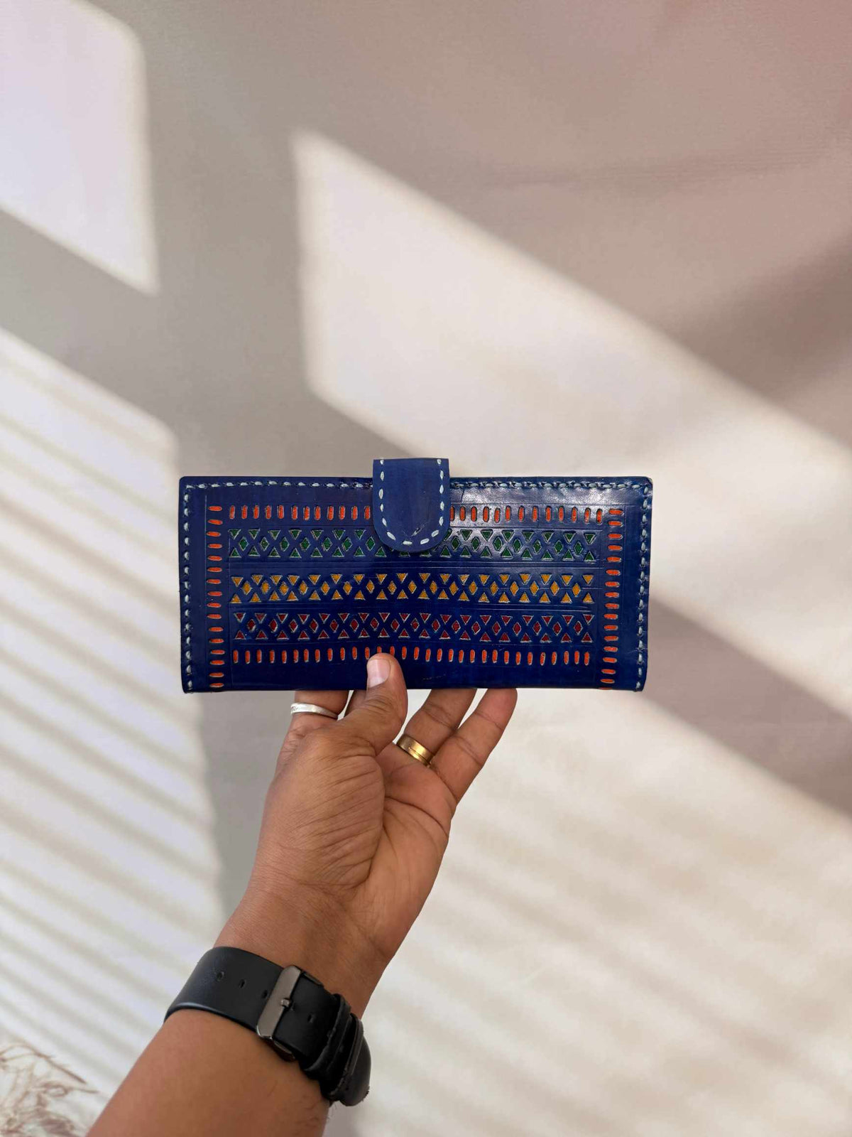 Blue Punching Flap Leather Wallet