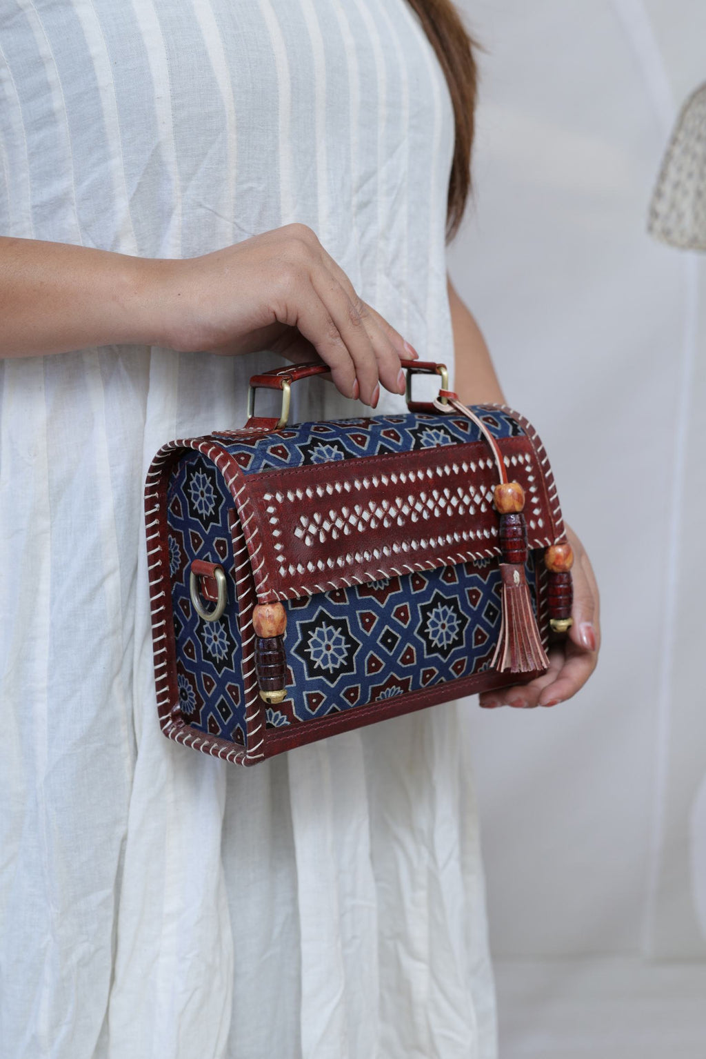 Indigo & Brown Punching Ajarakh Hut - The Sling