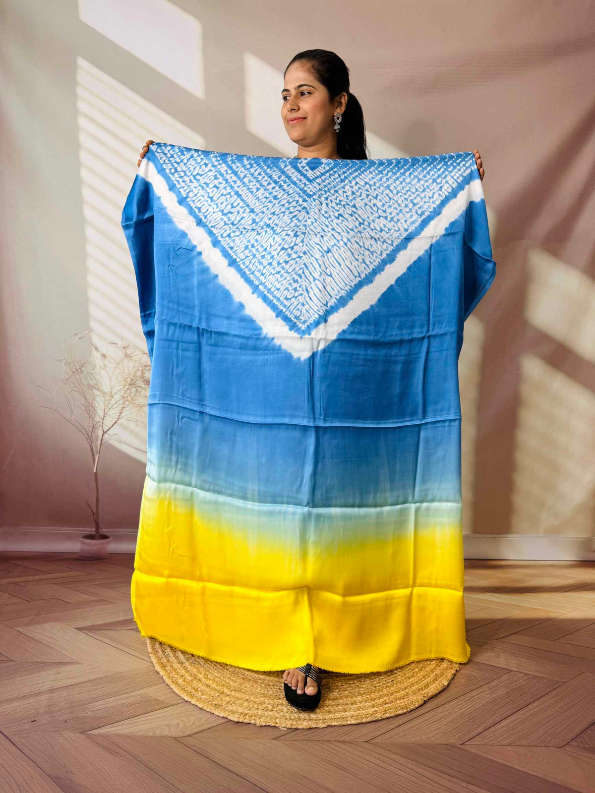 Shibori Modal Plain Multi Kaftan - Unstiched