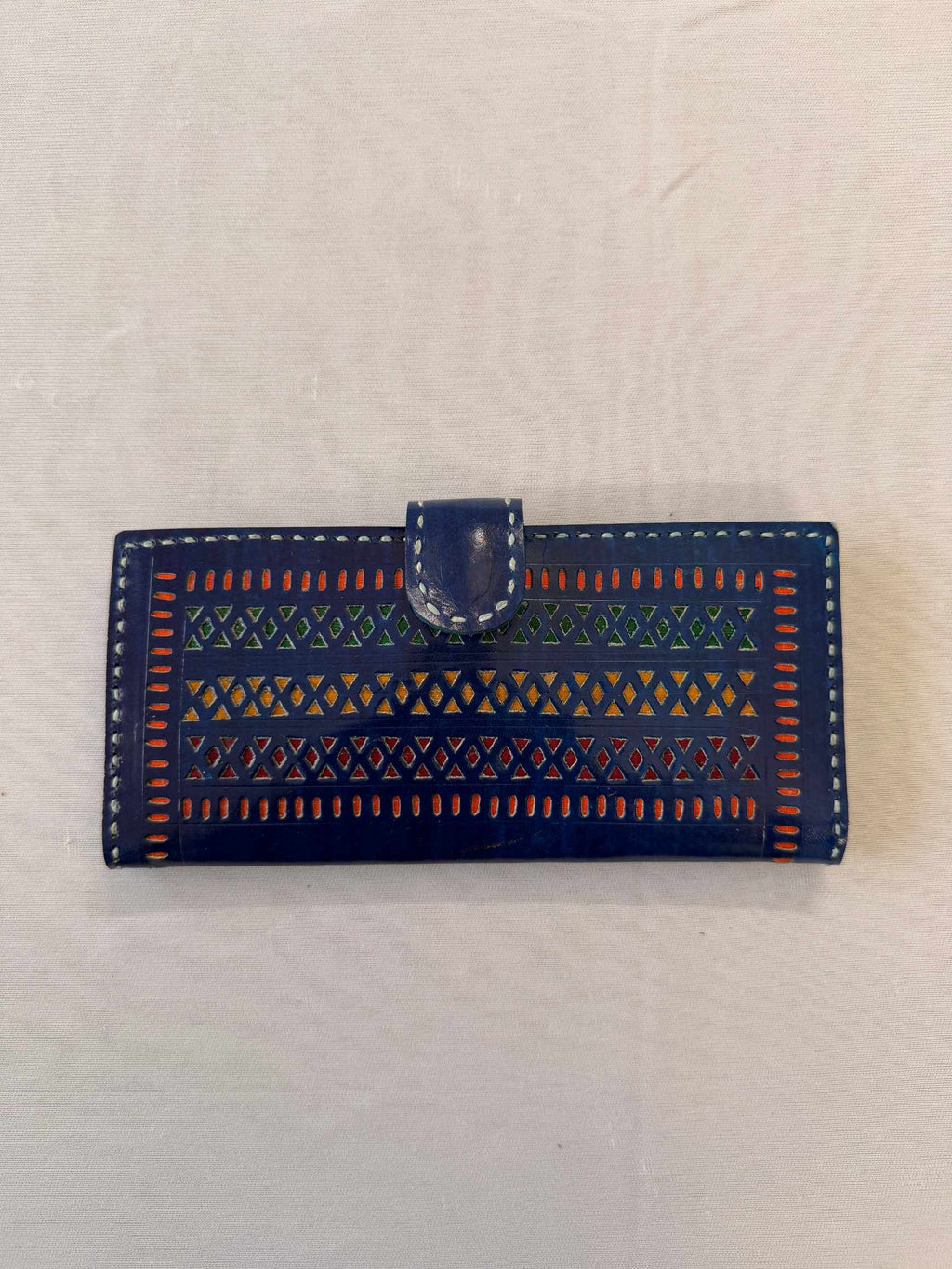 Blue Punching Flap Leather Wallet