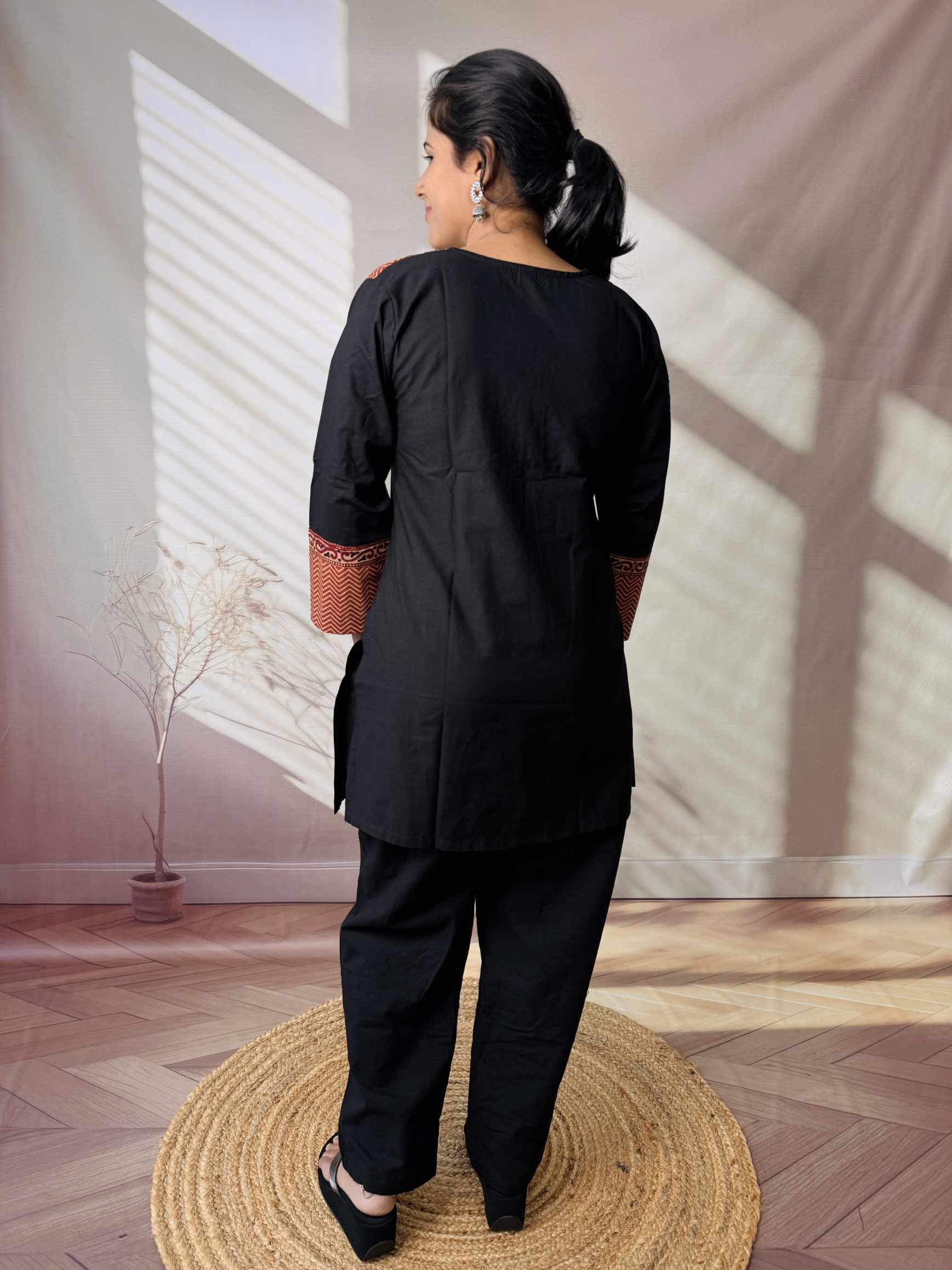 Bella Plain Ajarakh Yoke Mirror Short Top