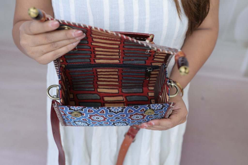 Indigo & Brown Punching Ajarakh Hut - The Sling